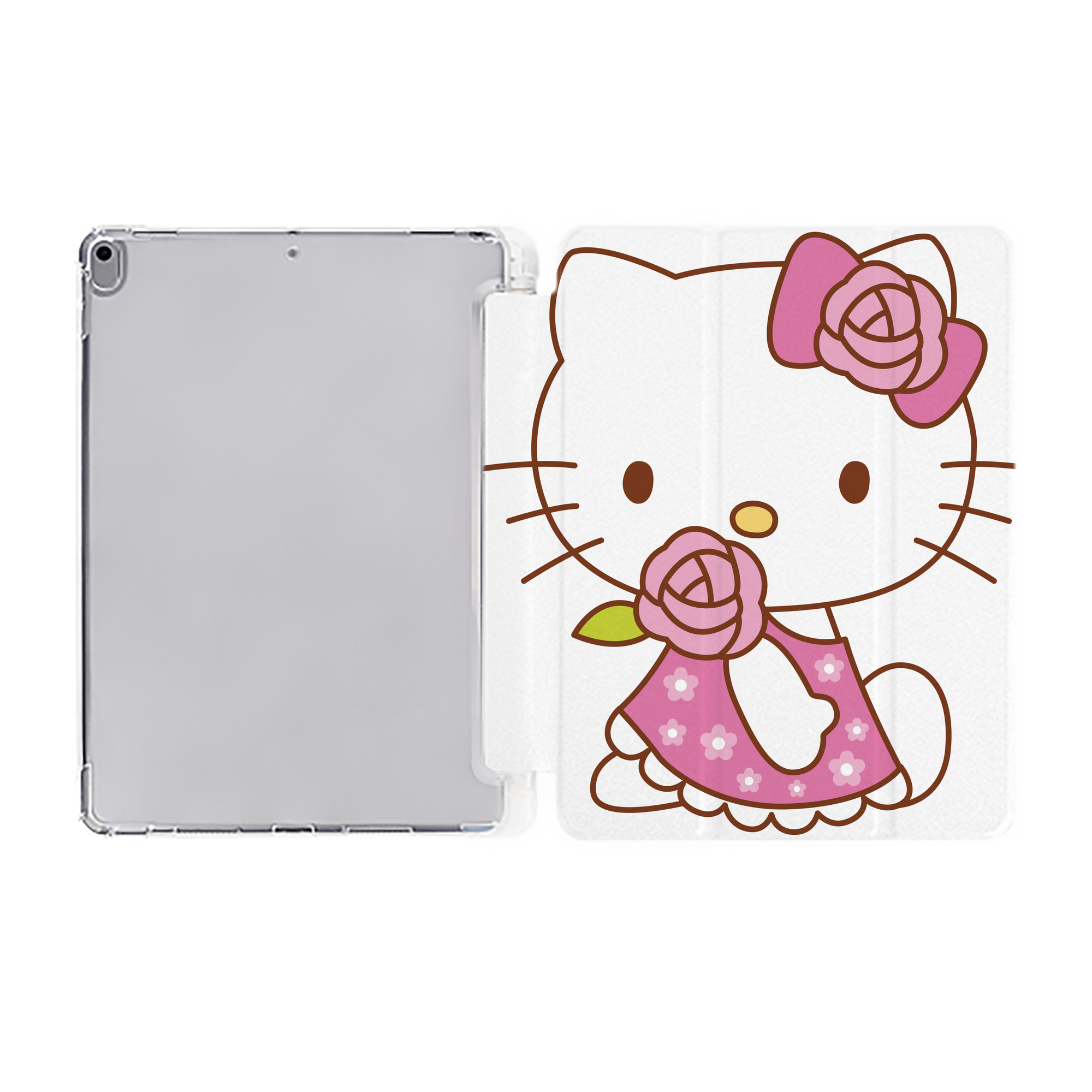 （画像用） Hello Kitty ハローキティ IPad ケース ペン収納付き 三つ折りスタンド PUレザー×シリコン 対応機種9.5/10.5/10.9インチ